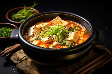 tofu soup on background