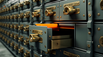 Unlocking Treasures - Open Safe Deposit Boxes. Generative AI - obrazy, fototapety, plakaty