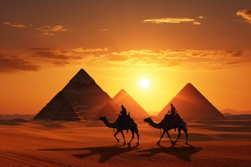 Egyptian Pyramids and Camel Silhouette