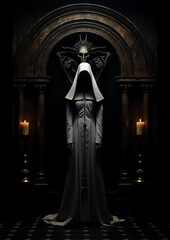 possessed Nun in traditional white dress, hollow poster