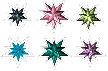 colorful shiny five pointed stars sticker set1
