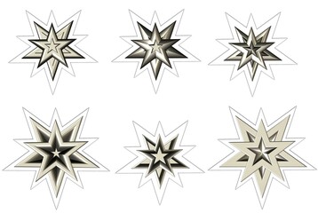 silver shiny five pointed stars sticker set2 - obrazy, fototapety, plakaty