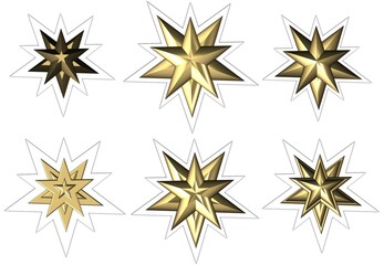 golden shiny five pointed stars sticker set2