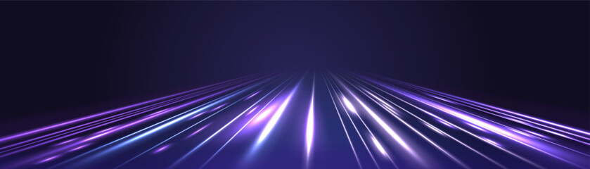 Neon rays vector abstract background. Futuristic technological style. Abstract background with speed lines. Vector illustration. Futuristic. The light lines of the road are blue. - obrazy, fototapety, plakaty