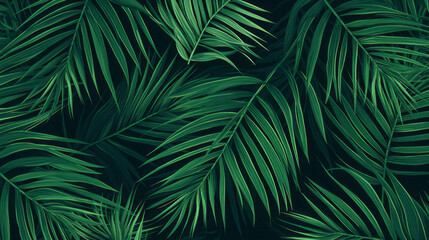 Green tropical background with Palm leaves or jungle plants for summer and your design - obrazy, fototapety, plakaty