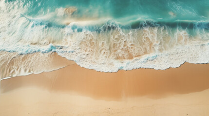 Fototapeta na wymiar Aerial drone view of tropical shoreline and waves, clean turquoise beach