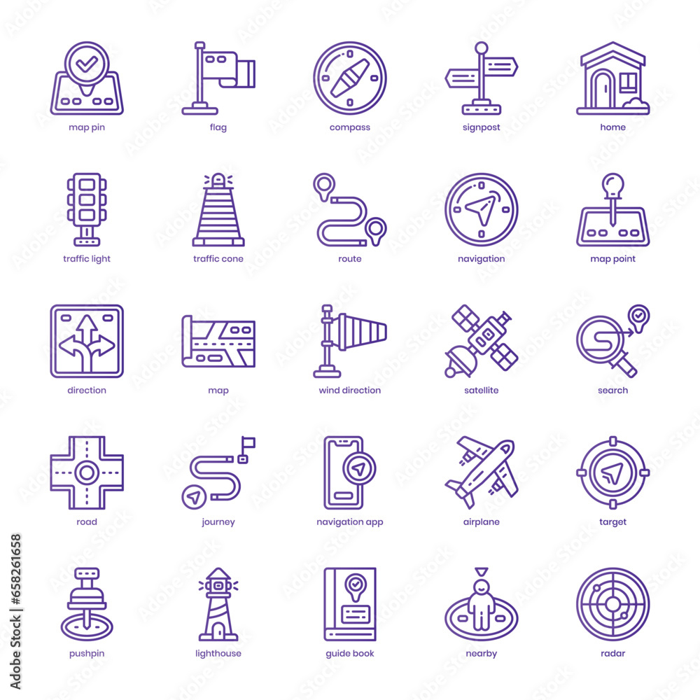 Poster navigation icon pack for your website design, logo, app, and user interface. navigation icon basic l