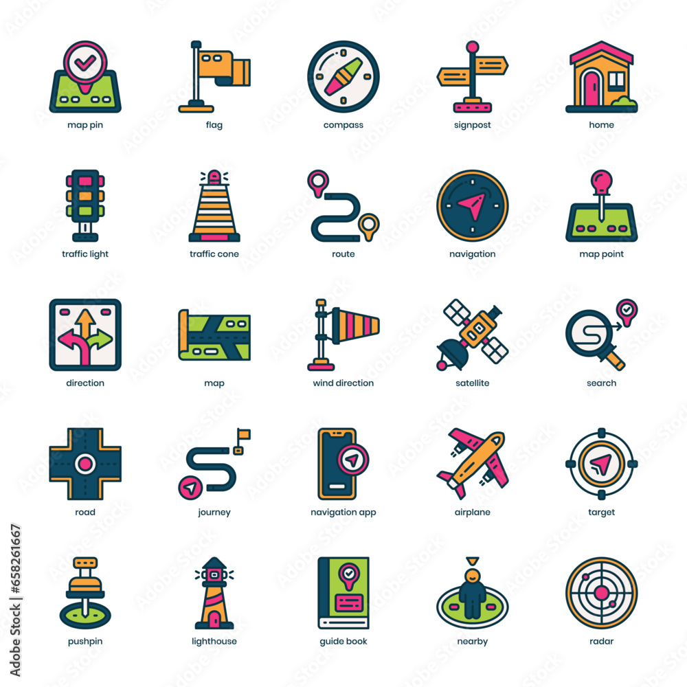 Poster navigation icon pack for your website design, logo, app, and user interface. navigation icon filled 