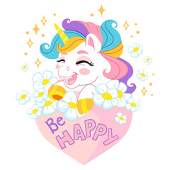 Cute cartoon character unicorn with pink heart vector
