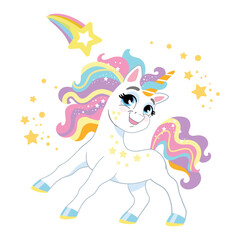 Cute cartoon character white unicorn and comet vector