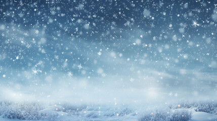 Beautiful background image of light snowfall falling over of snowdrifts.