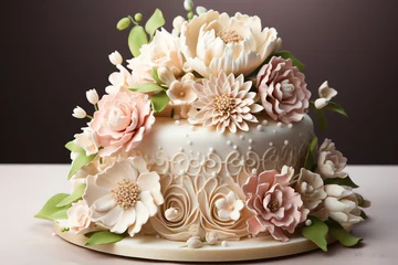 Fotobehang Artistic 3D render of a tiered vanilla cake © CrispCut Studio
