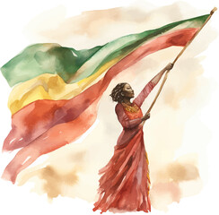 Fototapeta premium Woman holding diversity waving flag. Juneteenth. Freedom. Jubilee Day. Emancipation. Black Independence Day.