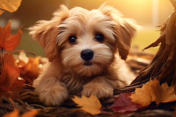 cute dog animal in autumn