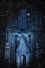 facade of a gothic cathedral with stars composite 