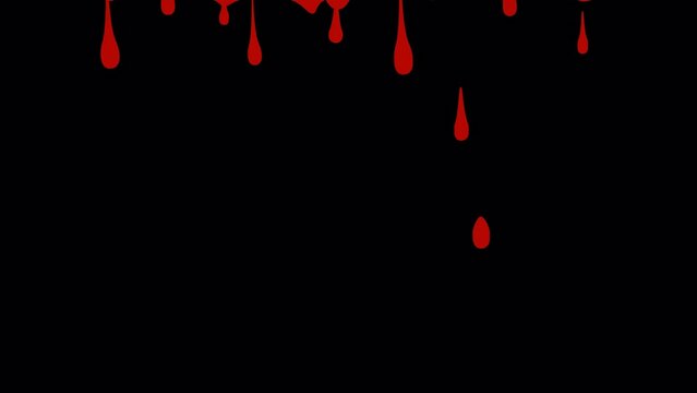 Animated  falling drops of blood on a transparent alpha channel. Great for Halloween videos, vlogs and other spooky videos, humorous videos and quirky animations.