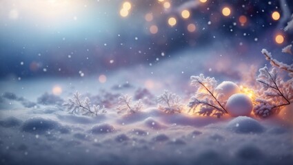 Winter Christmas background. Snow and magic light.

