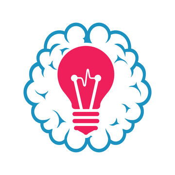 Creative idea flat line icon. Brain in lightbulb vector illustration. Thin sign of innovation, solution, education logo.