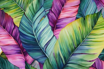 Pattern of palm tree leaves from Hawaii created in watercolor. Generative AI