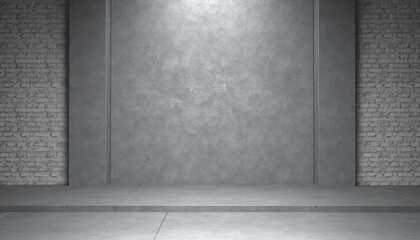 Abstract empty concrete room with lit wall and rough floor. Industrial interior background template, 3D illustration