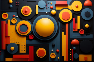 Graphics background, A Playful and Dynamic Abstract Art Piece Fusing Bold Geometric Elements and Lively Curves in Striking Orange Hues.