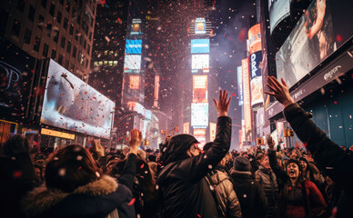 Many people celebrate New Year's Eve in the middle of a big city