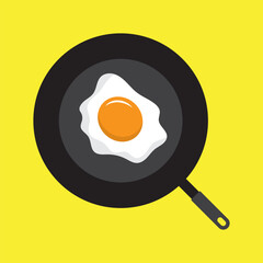 Fried egg on the pan yellow background