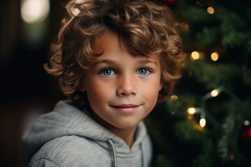 Portrait of a cute little boy in front of a Christmas tree