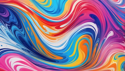 Abstract marbled acrylic paint ink painted waves painting texture colorful background banner - Bold colors, rainbow color swirls wave white