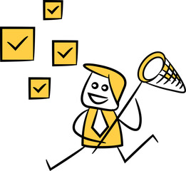Doodle Businessman Catching Check Mark
