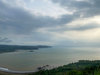View from above, Palangpang Beach is in the Sukabumi area, to be precise, the Ciletuh Geopark, which is very close to rice fields and residentials areas.