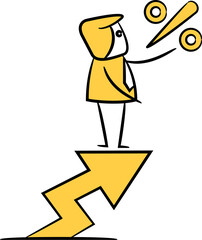 Doodle Businessman Standing on Chart and Percent Illustration
