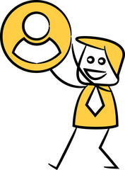 Doodle Businessman Holding User Button

