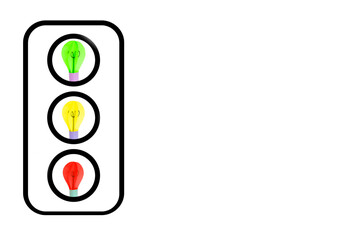 Imitation of Traffic Light on white background. Traffic Light consisting of paper bulbs