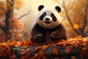 Fensteraufkleber cute panda animal in autumn © Samsul