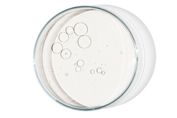 Petri dish isolated on empty background. drops, stains, bacteria and molecules in a Petri dish.