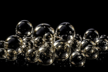 Bubbles in water on a black background. Abstraction.