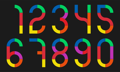 Set of colorful vector numbers. numbers design with rainbow pattern colors.