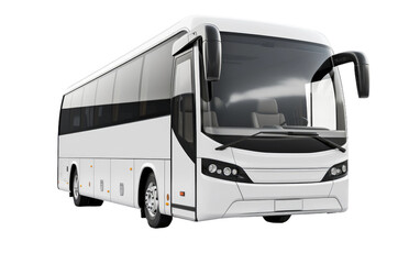 A White Travel Bus Offers Comfortable long distance Passenger Transportation Isolated on a Transparent Background PNG.