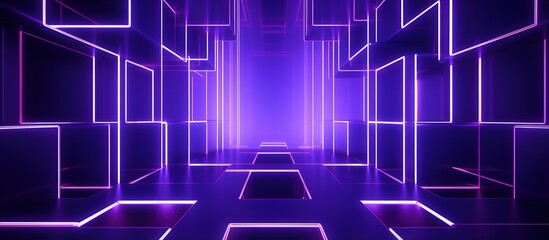 Abstract ultraviolet geometric wallpaper with glowing neon lines in a square shape created through ai illusration