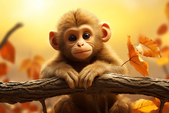 cute monkey animal in autumn