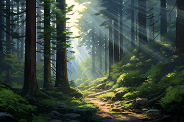 forest in the morning AI Generative