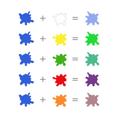 Mixing blue with other colors educational illustration for children