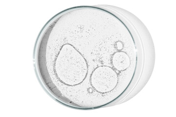 Petri dish isolated on empty background. drops, stains, bacteria and molecules in a Petri dish.
