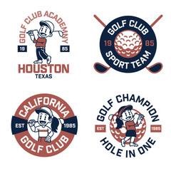 Set of Golf Sport Logo Mascot set in Vintage Retro Style 