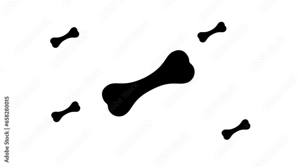 Poster zoom in and out animation the dog bone symbol. large black symbol in the center and four small symbo