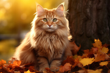 Naklejka na ściany i meble cute cat animal in autumn