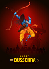 Happy Dussehra festival of India. of Lord Rama killing Ravana. vector illustration design - obrazy, fototapety, plakaty