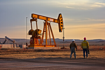 Fototapeta premium rod pump extracts oil from the subsoil in desert terrain