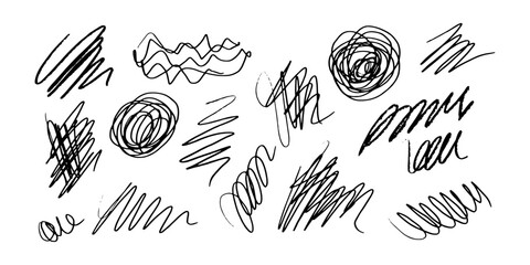 Charcoal hand drawn texture scribble marker and ink doodles. Vector illustration of lines, waves. Texture design elements of scribble lines
